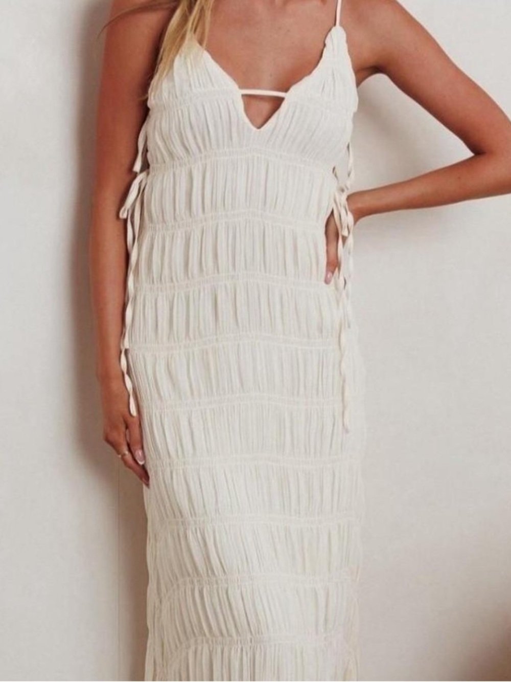 Indikah Australian White Ruched Tie Side Midi Dress XL AU 14